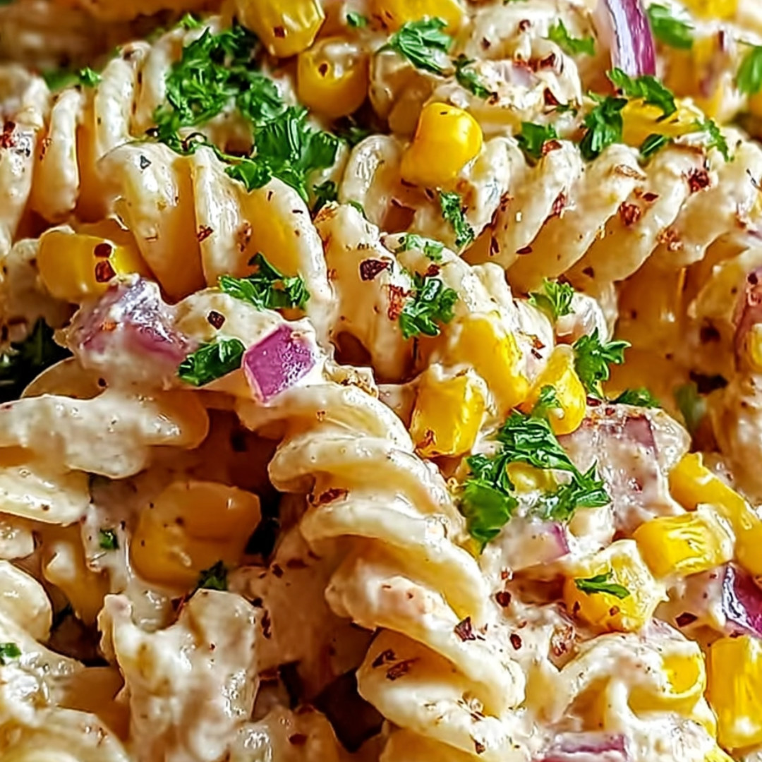 A bowl piled high with noodles, corn, and onion slices.