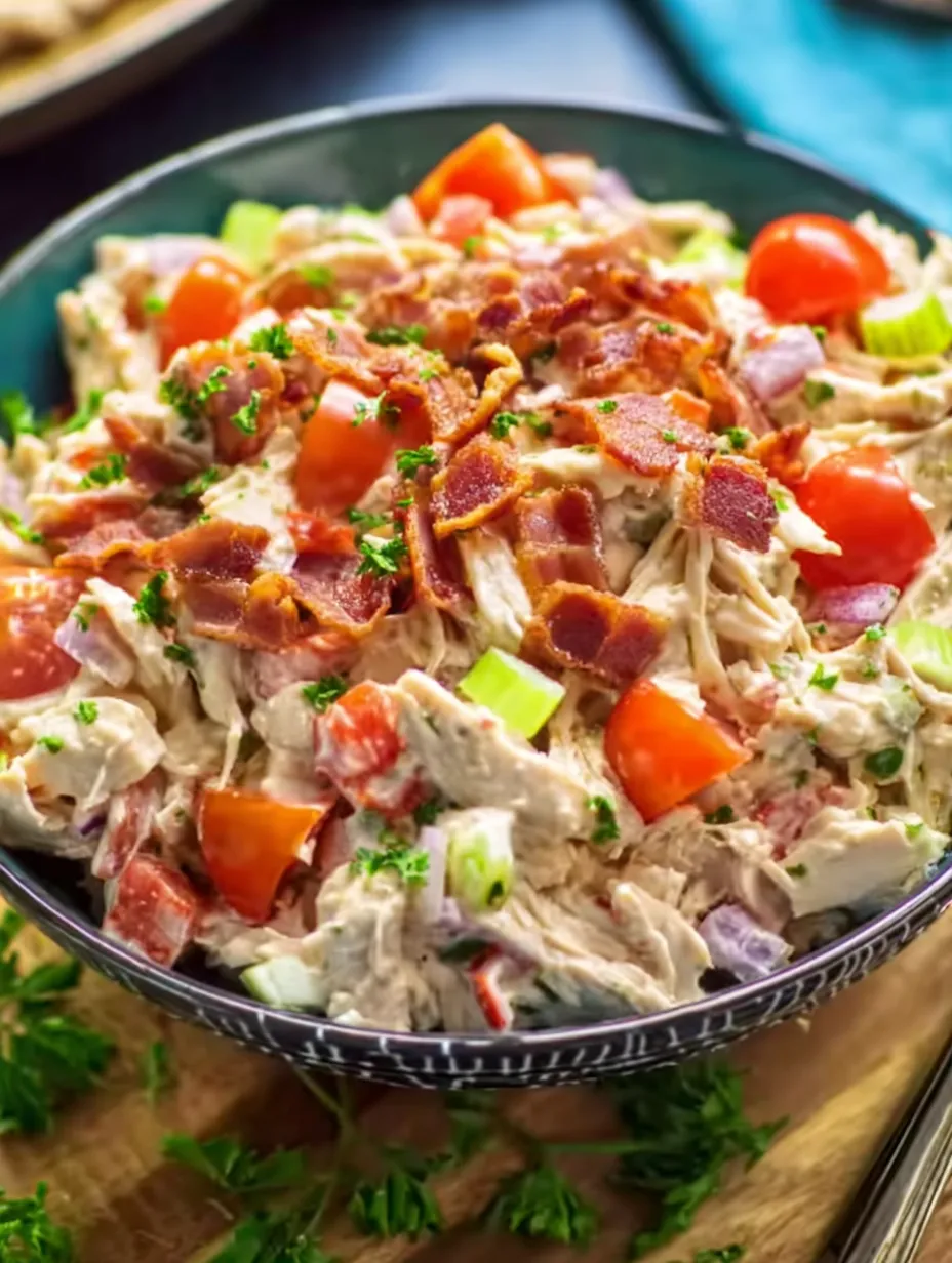 A bowl of food with bacon and tomatoes.