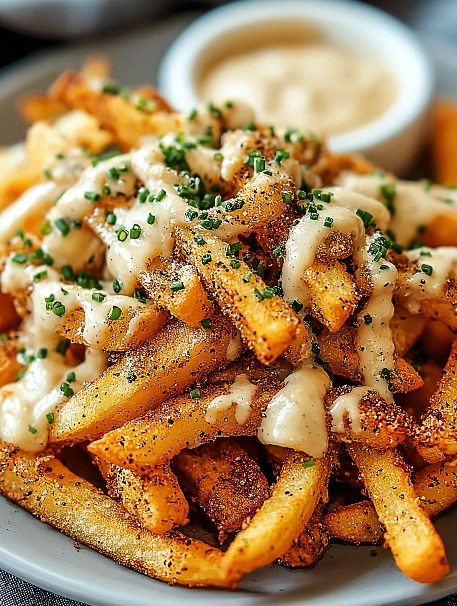 French fries with cheese and herbs.