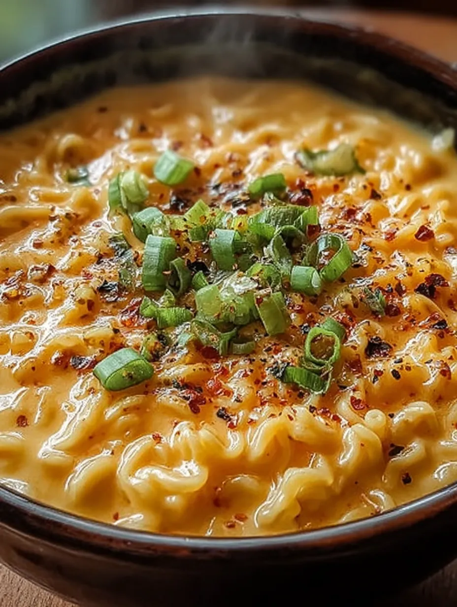 A bowl of soup with green onions and peppers.
