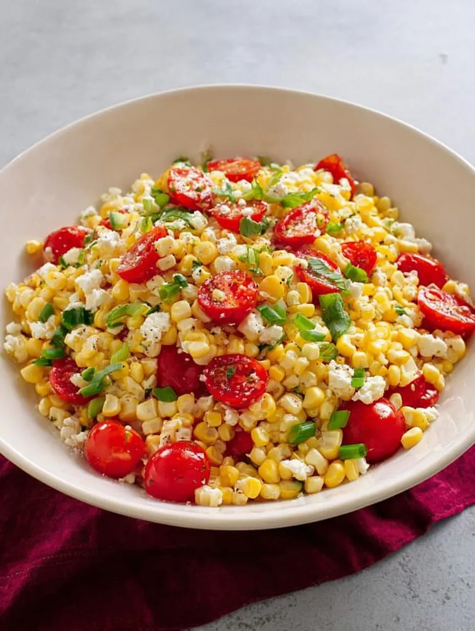 A white bowl filled with corn and tomatoes.