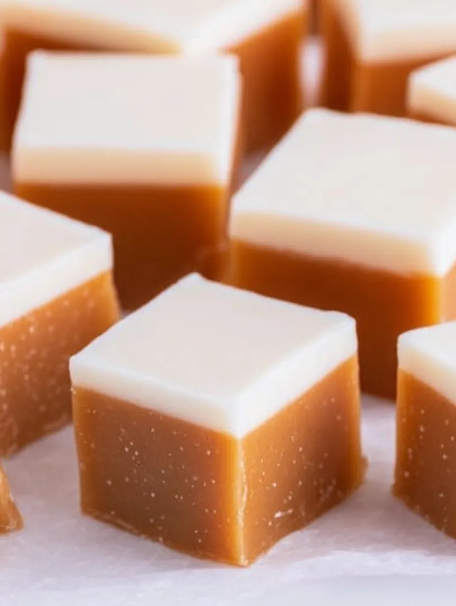 A square of brown and white cake.
