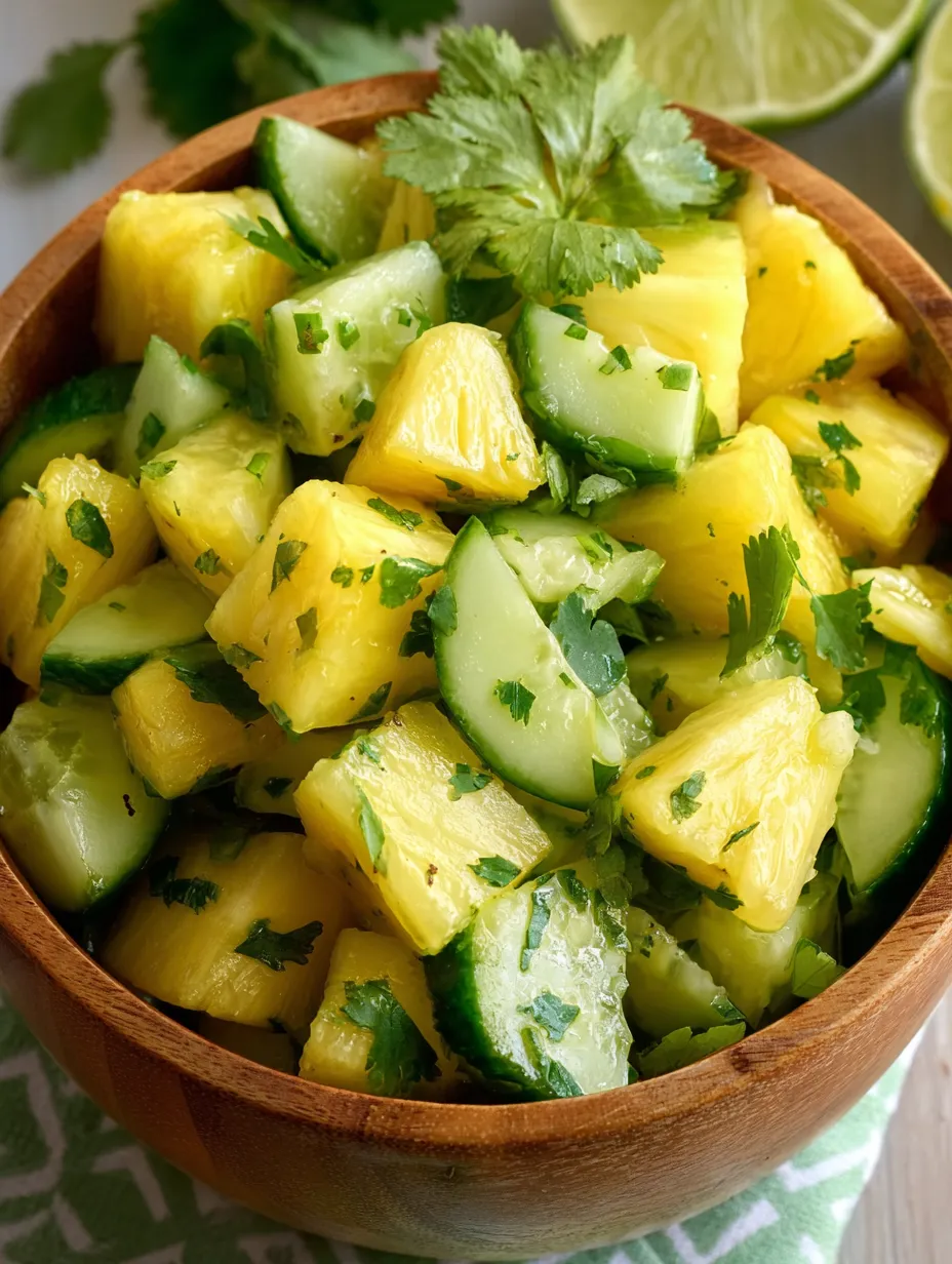 A bowl of sliced cucumbers and pineapple.