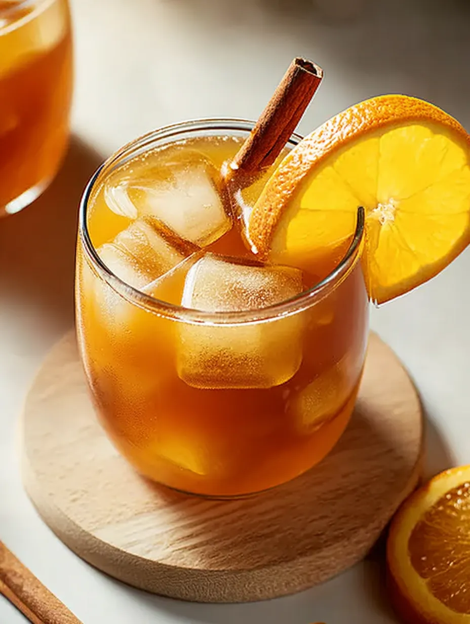 A glass of tea with a slice of orange in it.