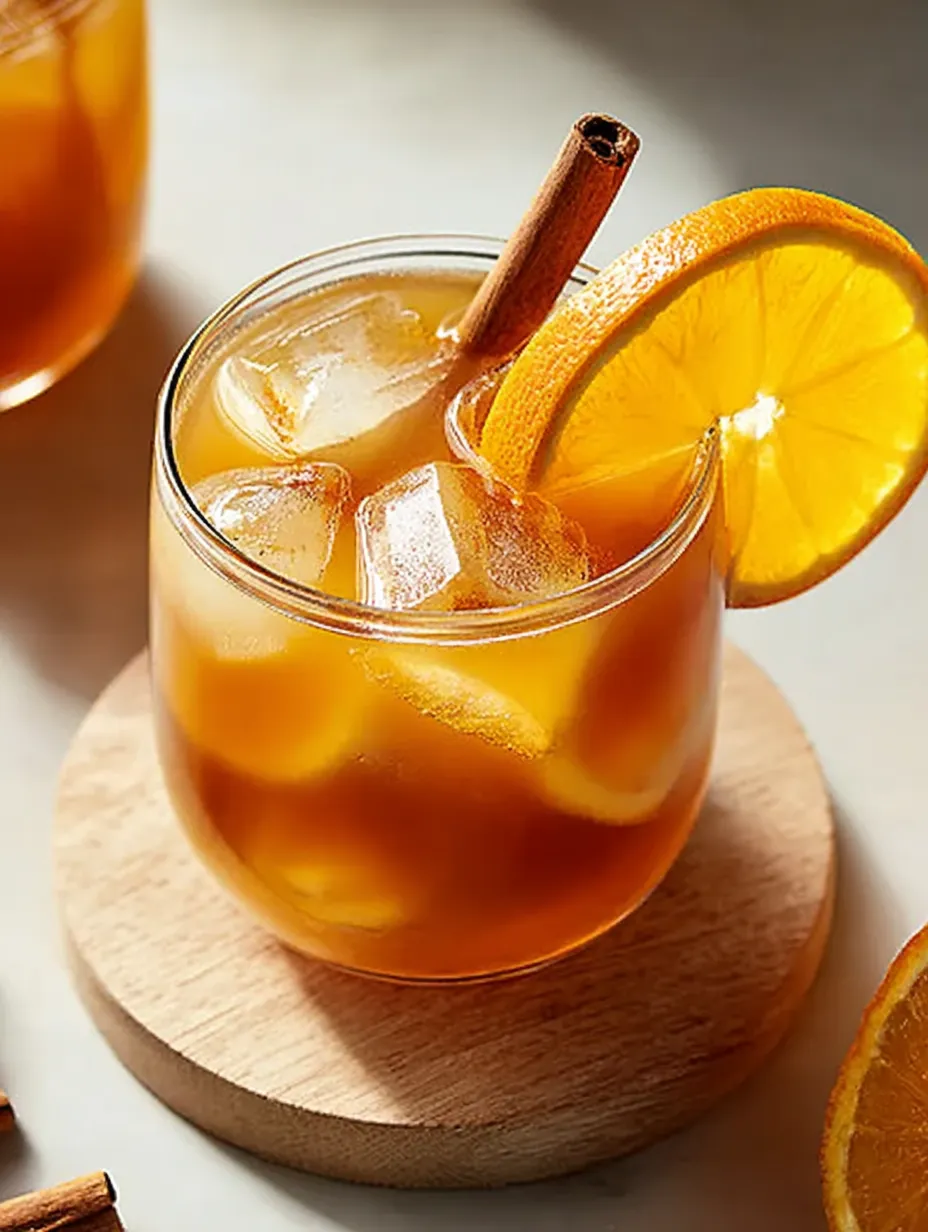 A glass of tea with a slice of orange in it.