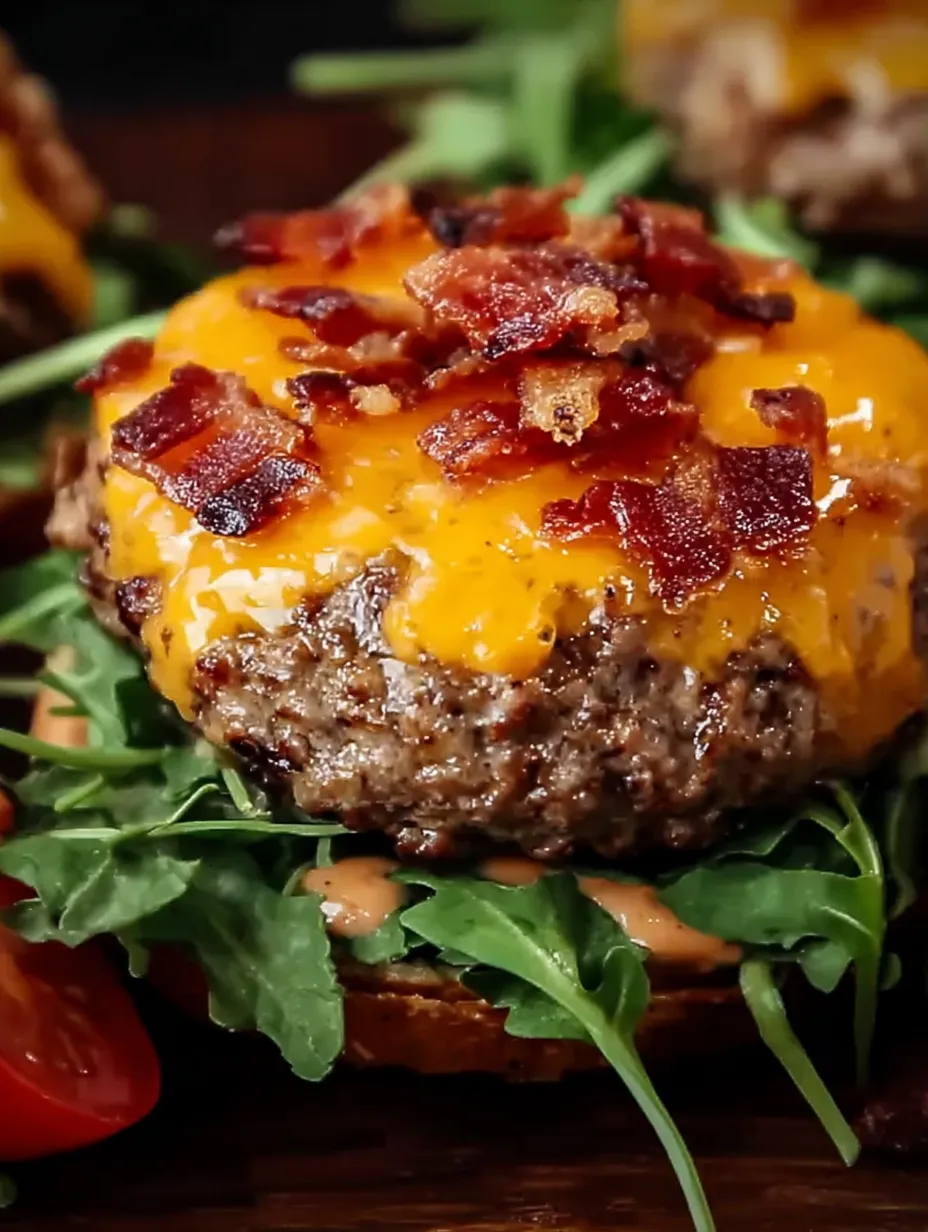 A burger with bacon and cheese on top.