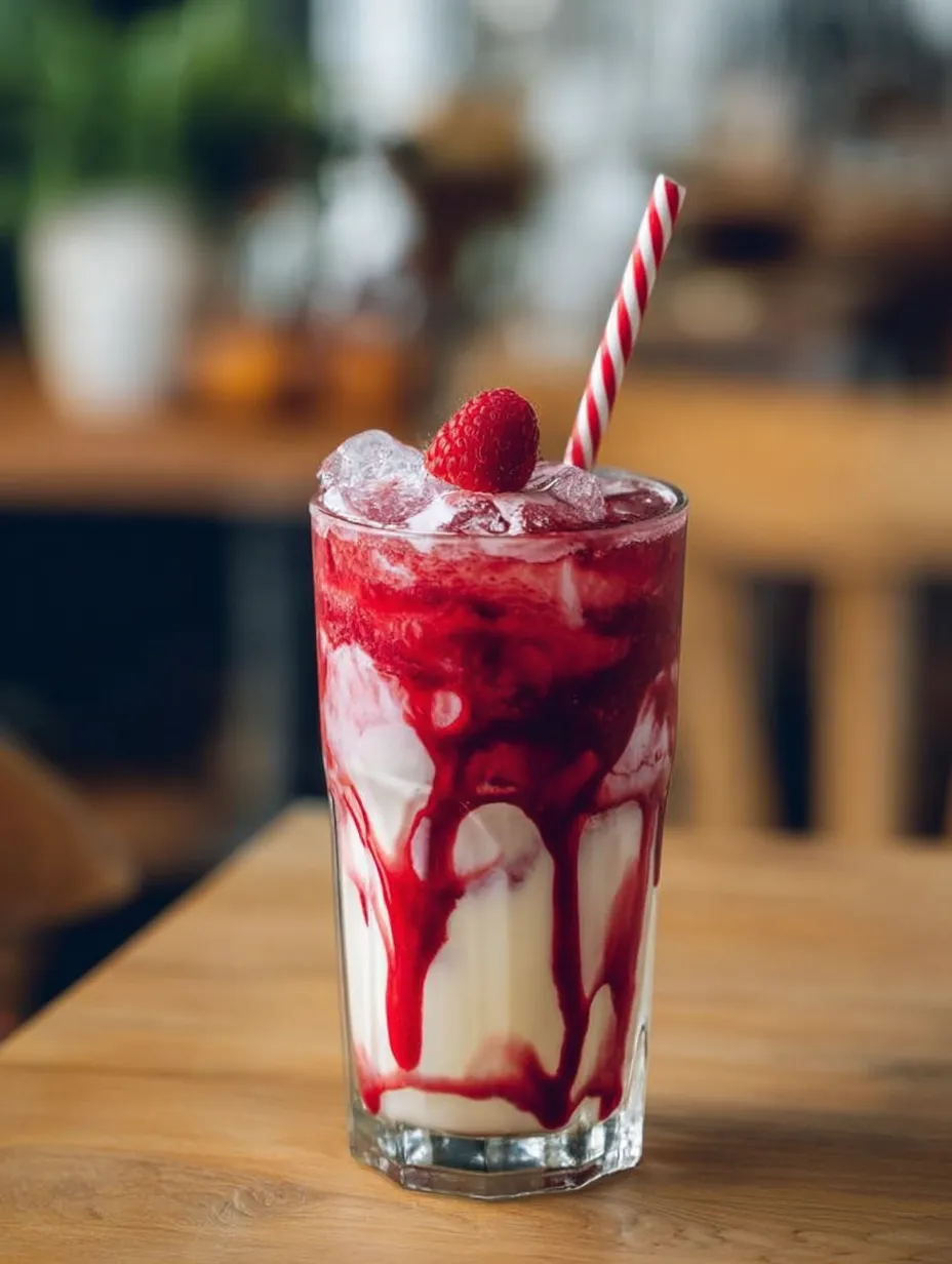 A glass of red liquid with a straw in it.