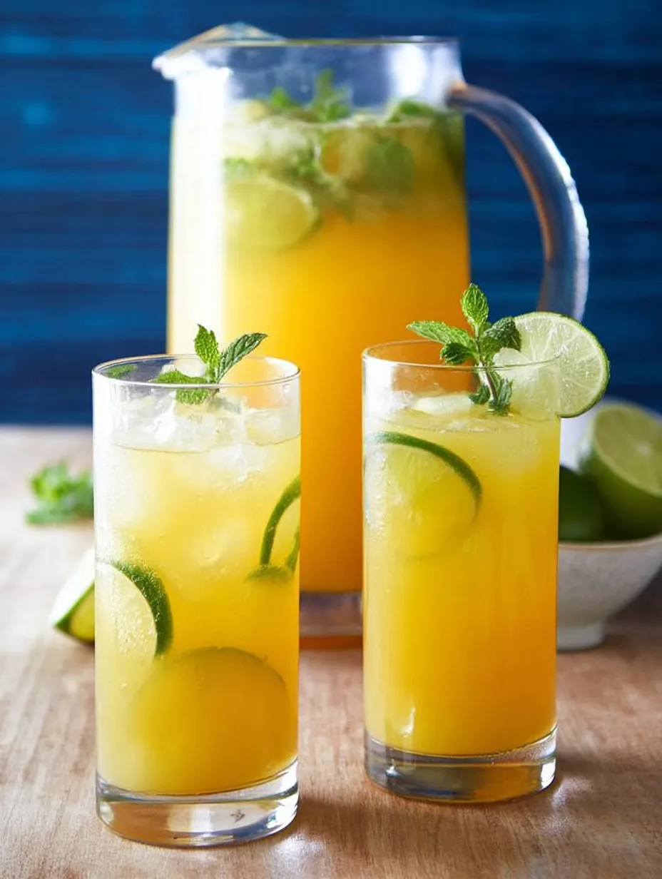 Two glasses of orange juice with mint garnish.