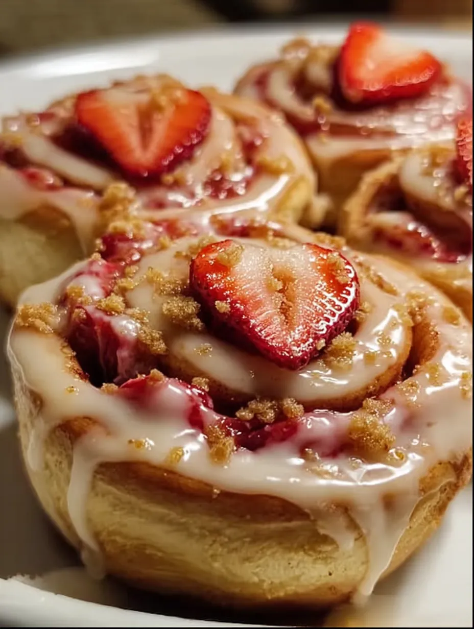 A plate of pastries with strawberries on top.
