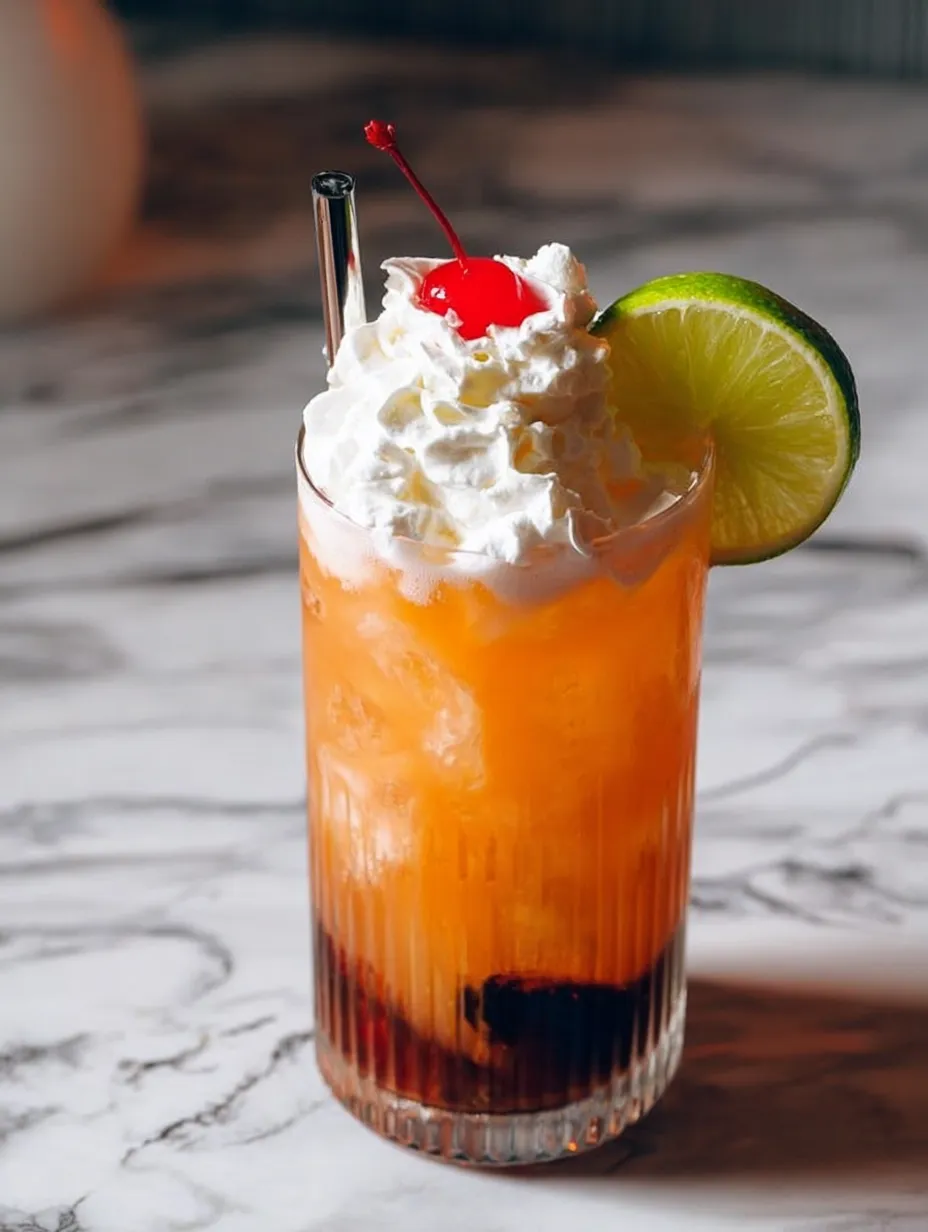 A glass of orange juice with a cherry on top.