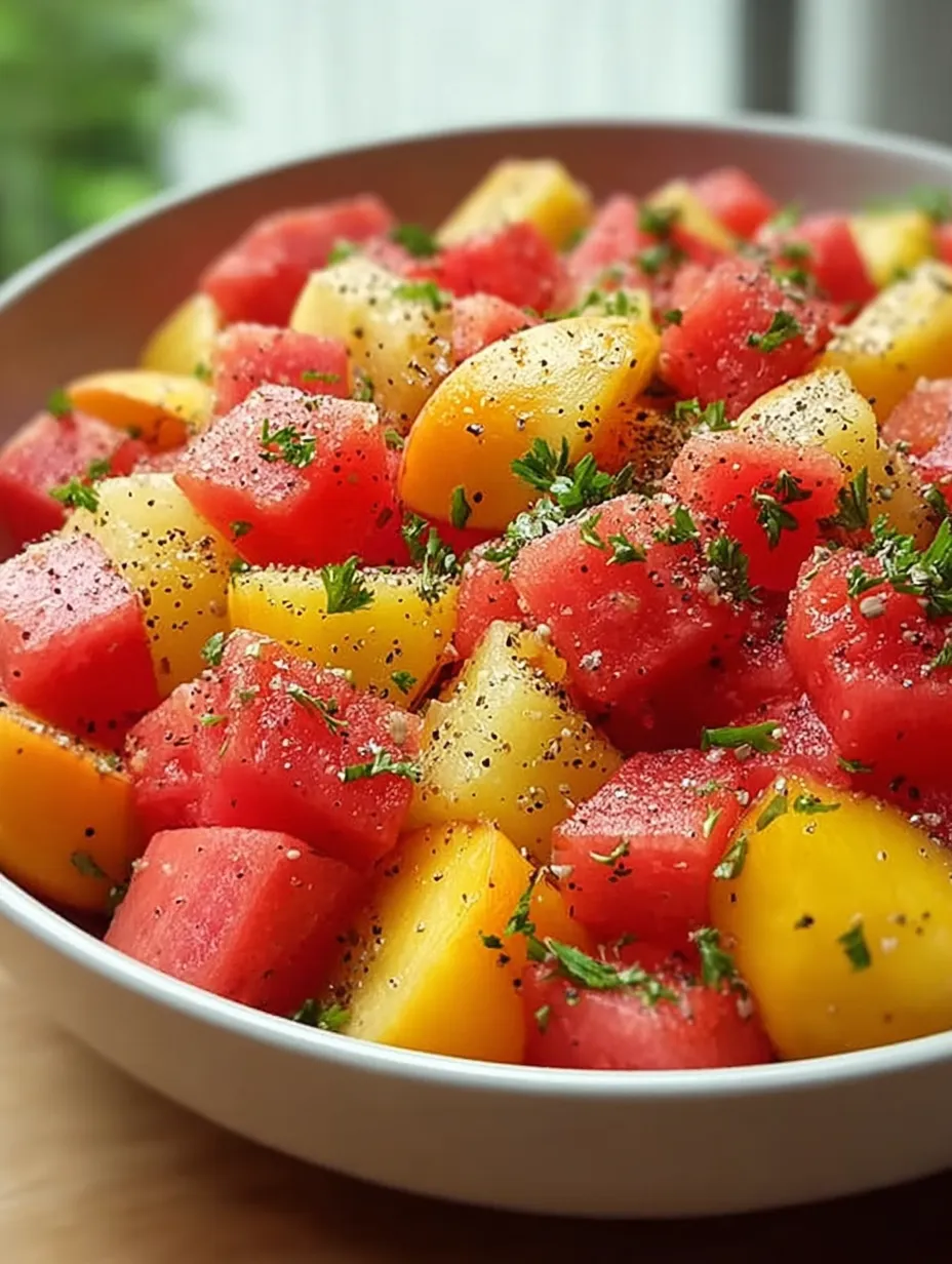 A bowl of sliced watermelon with black seeds.