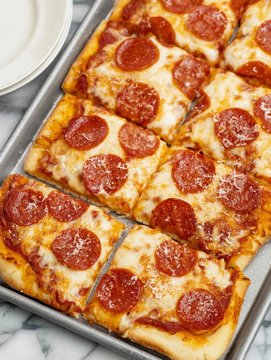 A pan of pepperoni pizza slices.