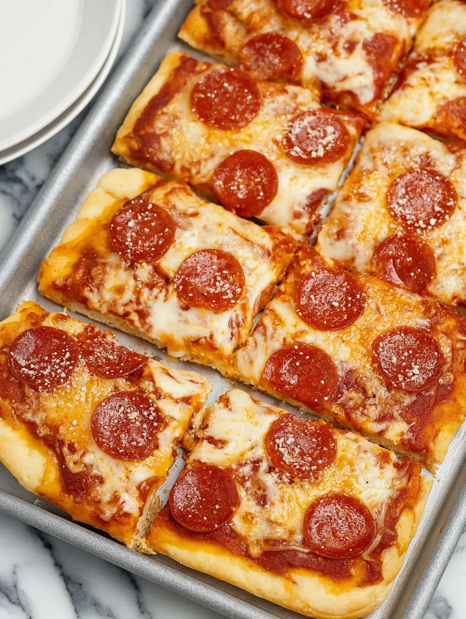 A pan of pepperoni pizza slices.