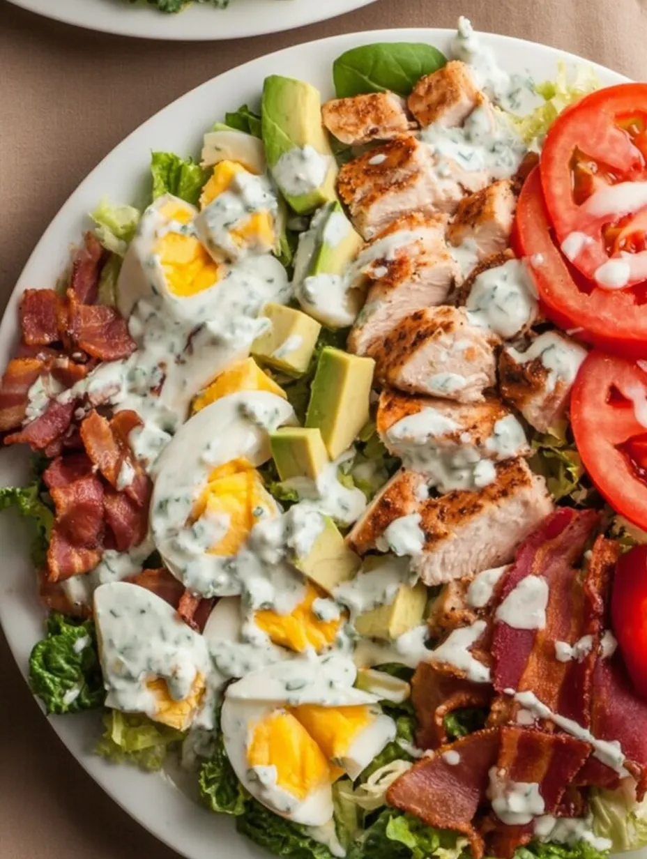 A plate of food with chicken, tomatoes, lettuce, and avocado.