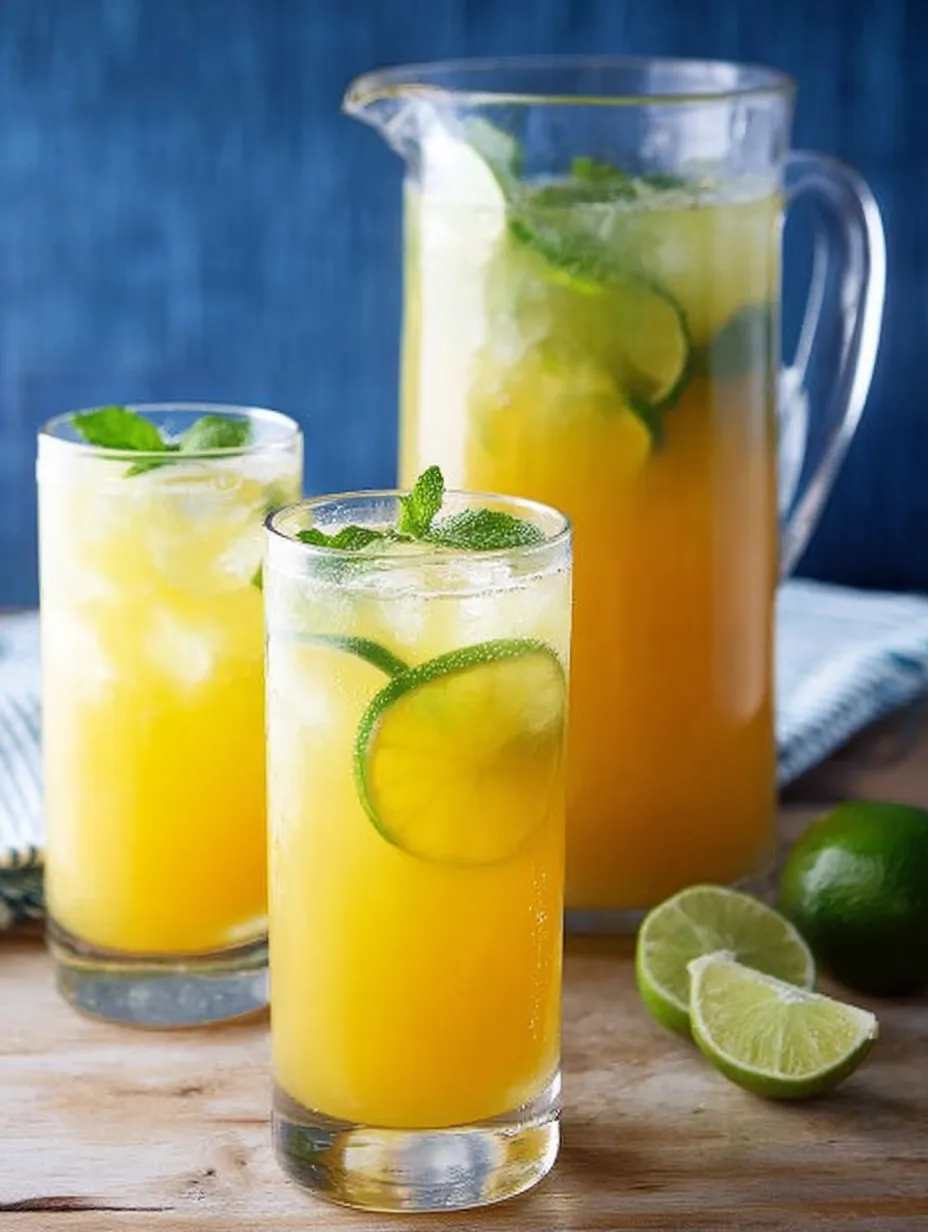 Two glasses of orange juice with limes.