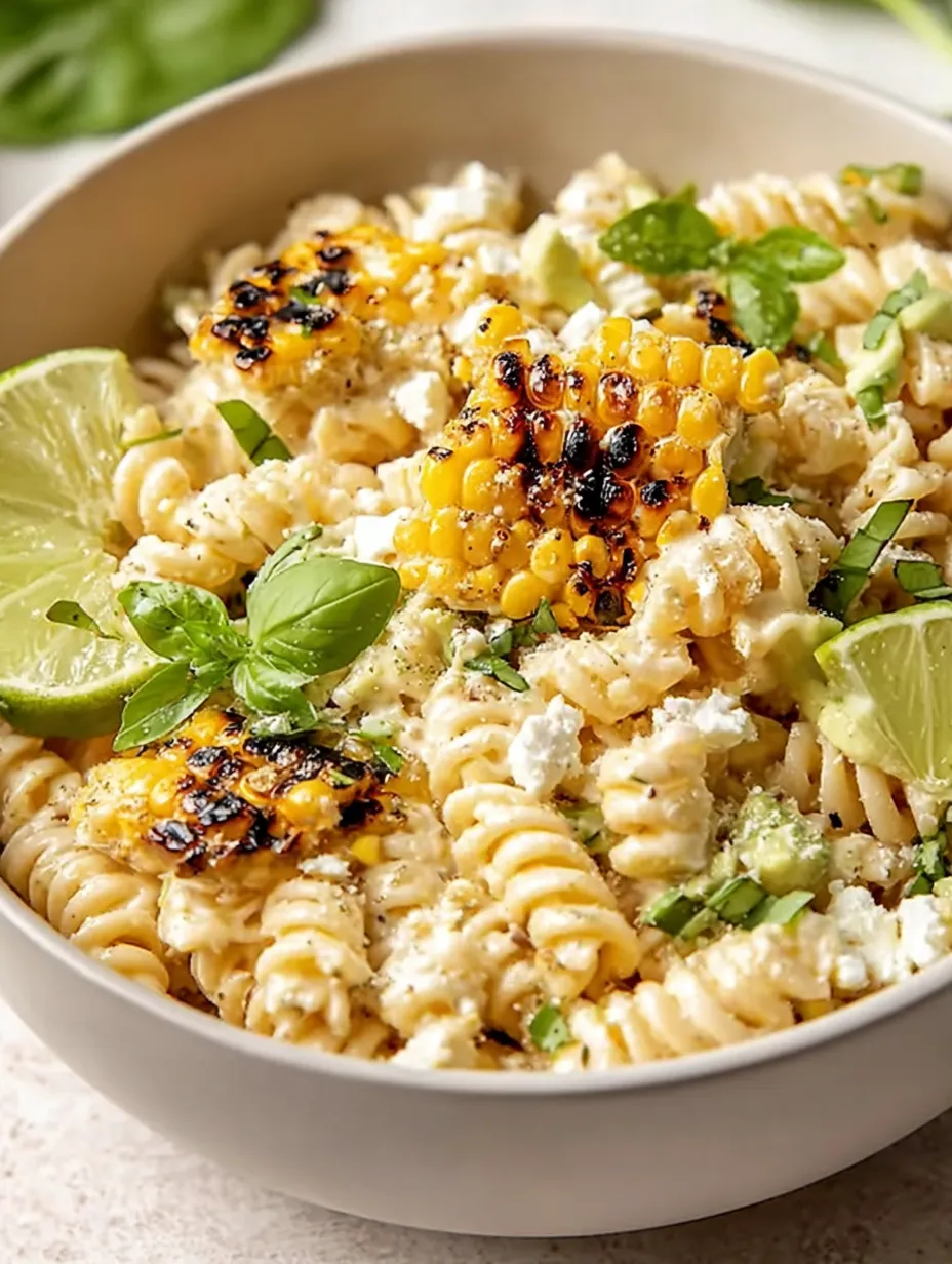 A bowl of pasta with corn and cheese.