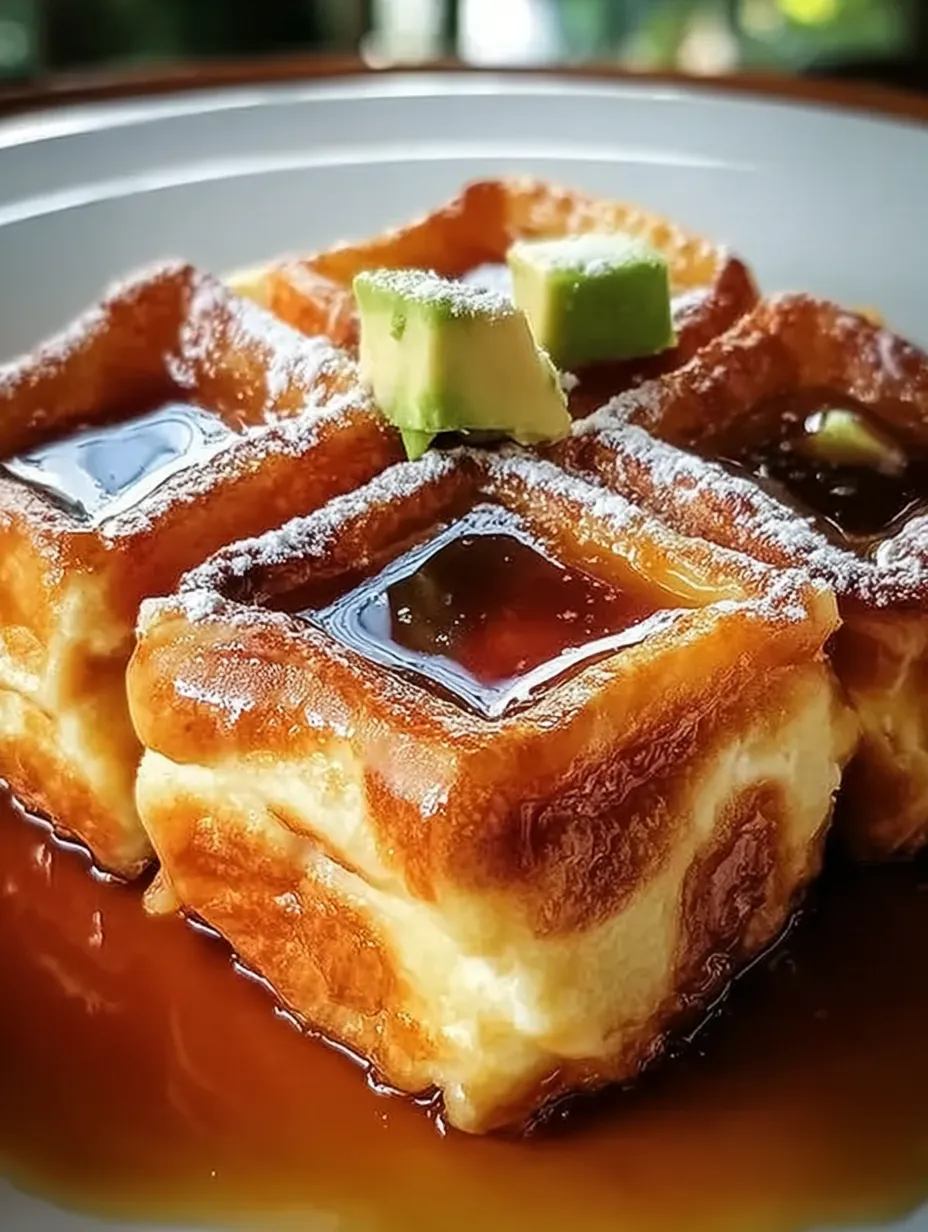 A plate of waffles with syrup.