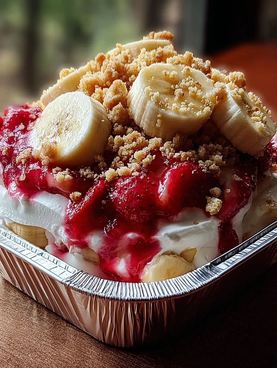 A dessert with bananas and strawberries.