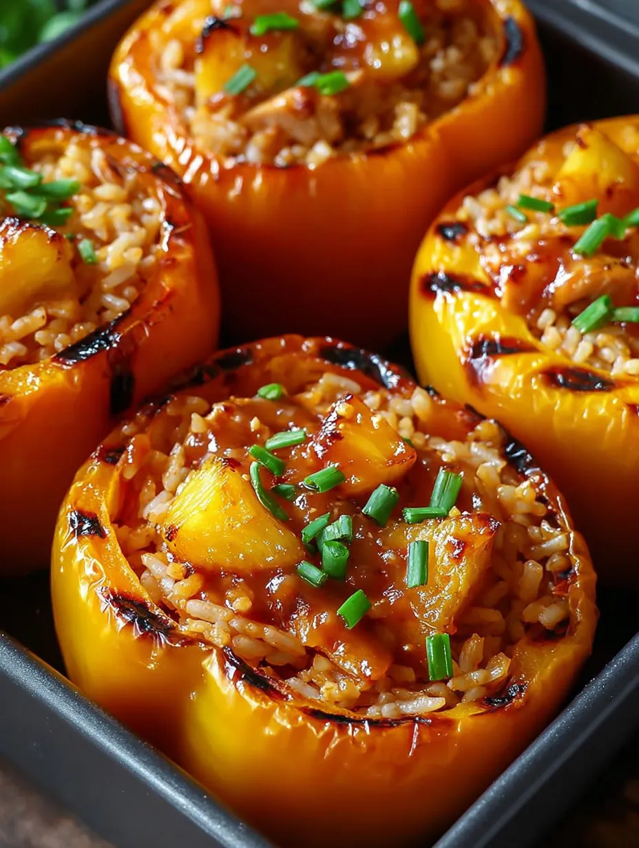 A plate of food with peppers and rice.