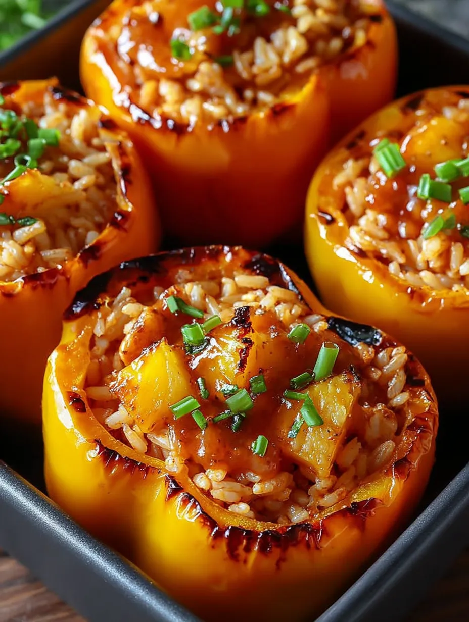 A plate of food with peppers and rice.