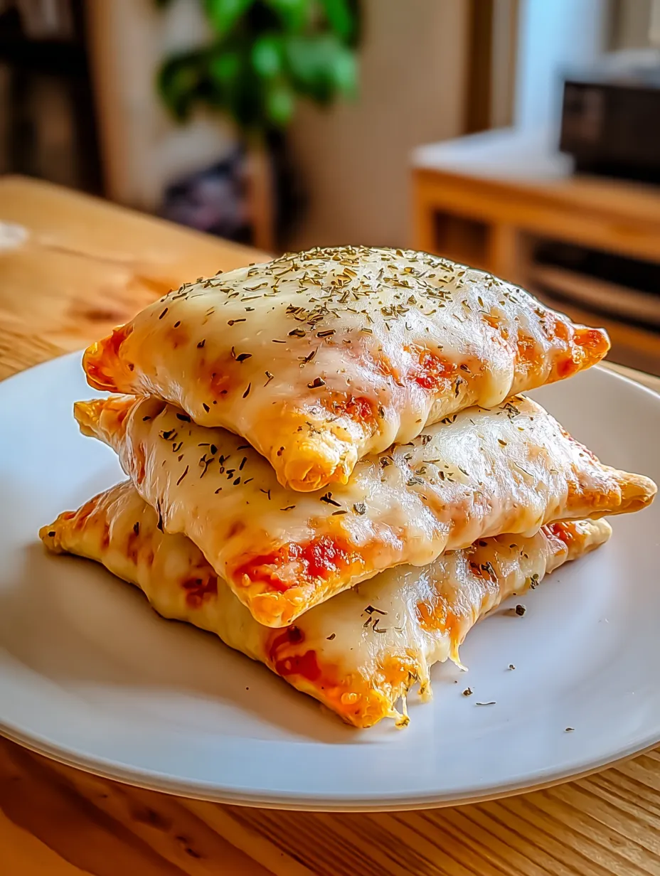 A stack of cheese and herb stuffed pizza on a plate.