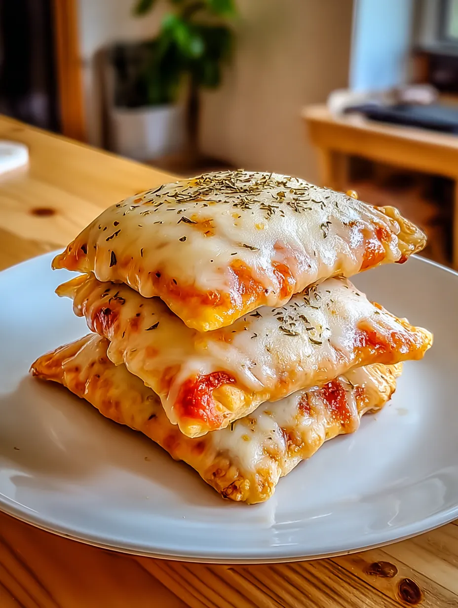 A stack of cheese and herb filled pizzas.