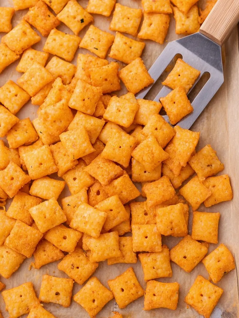A pile of cheese crisps on a table.