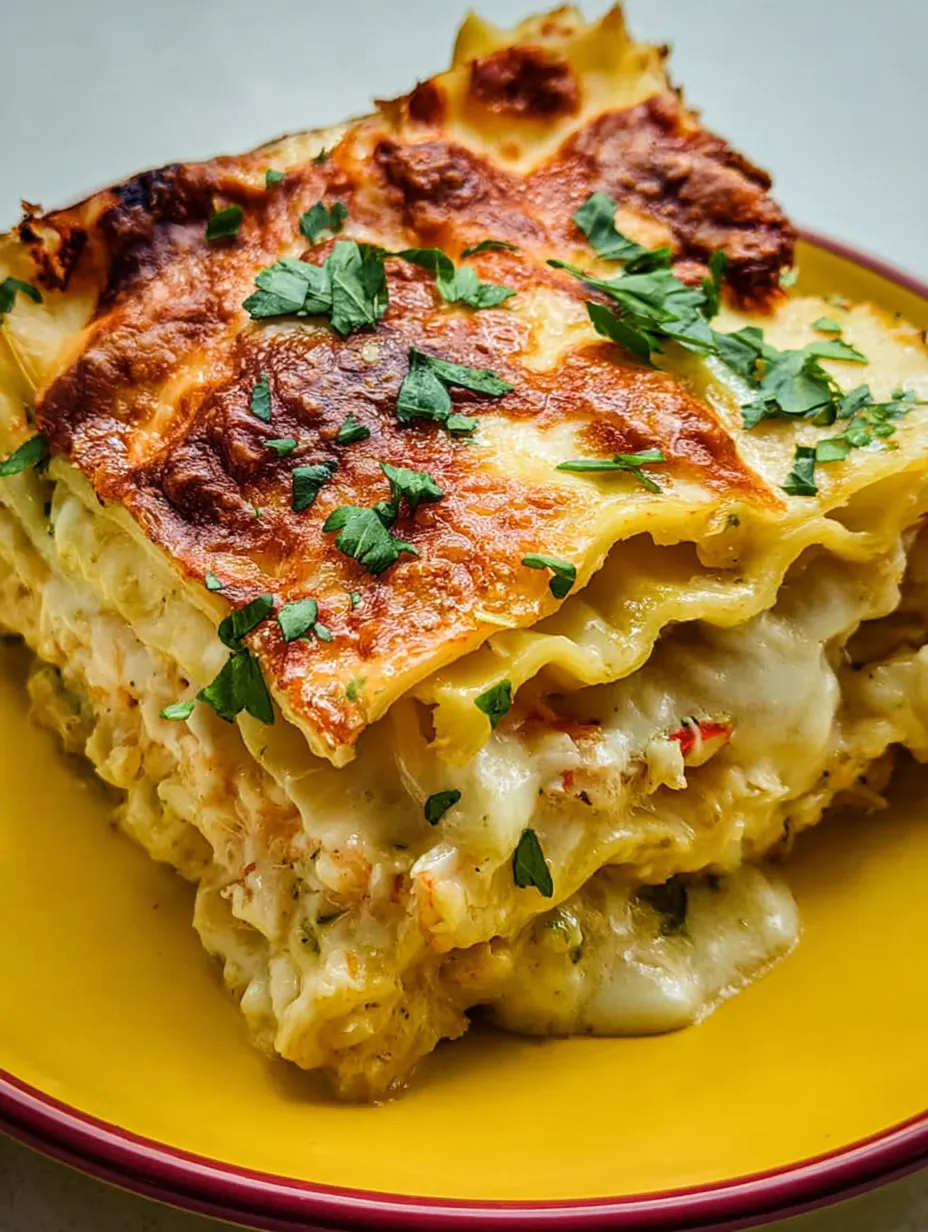 Close-up of lasagna with green herbs on top