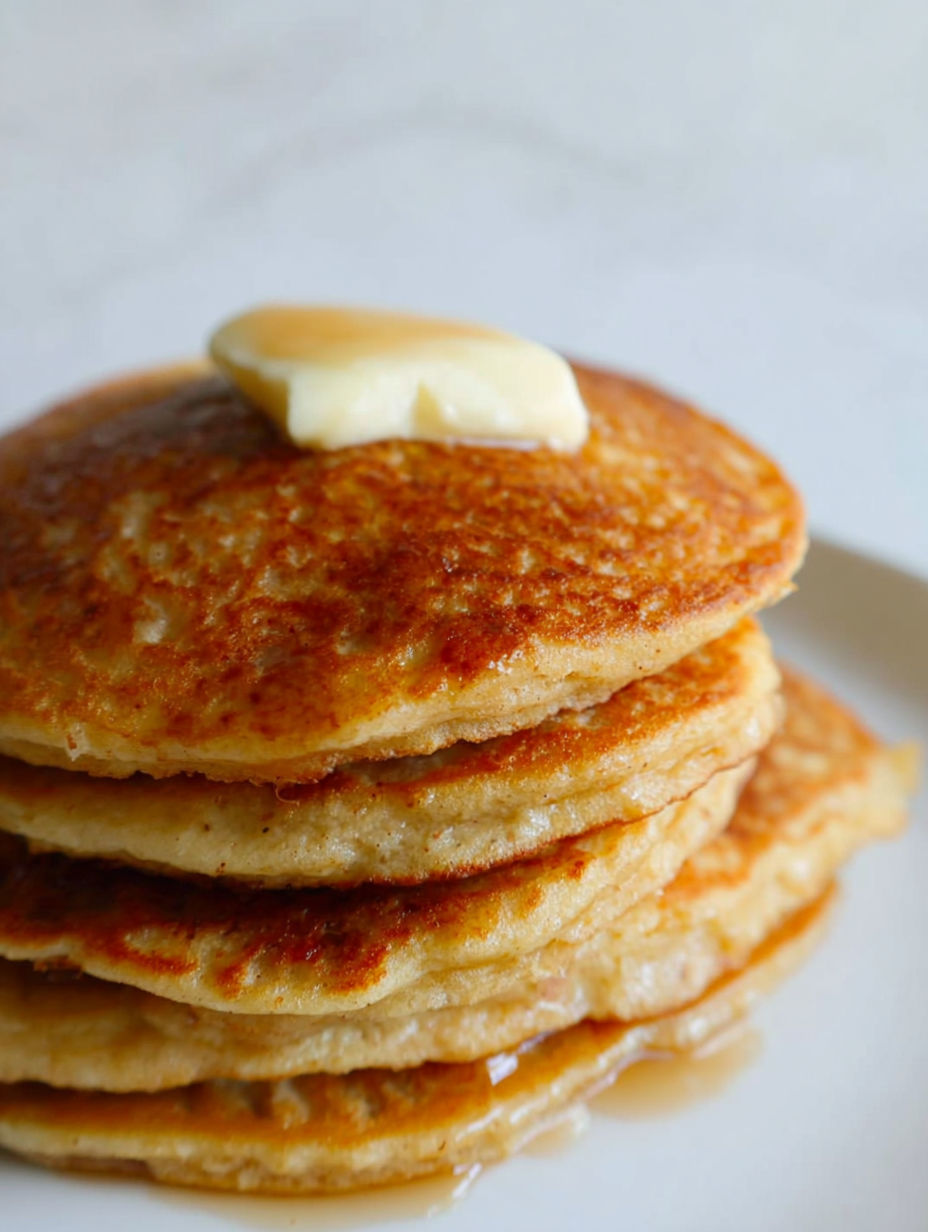A stack of pancakes with butter on top.