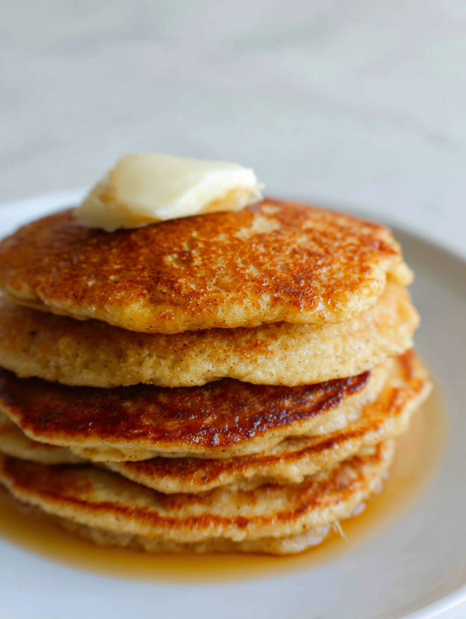 A stack of pancakes with butter on top.