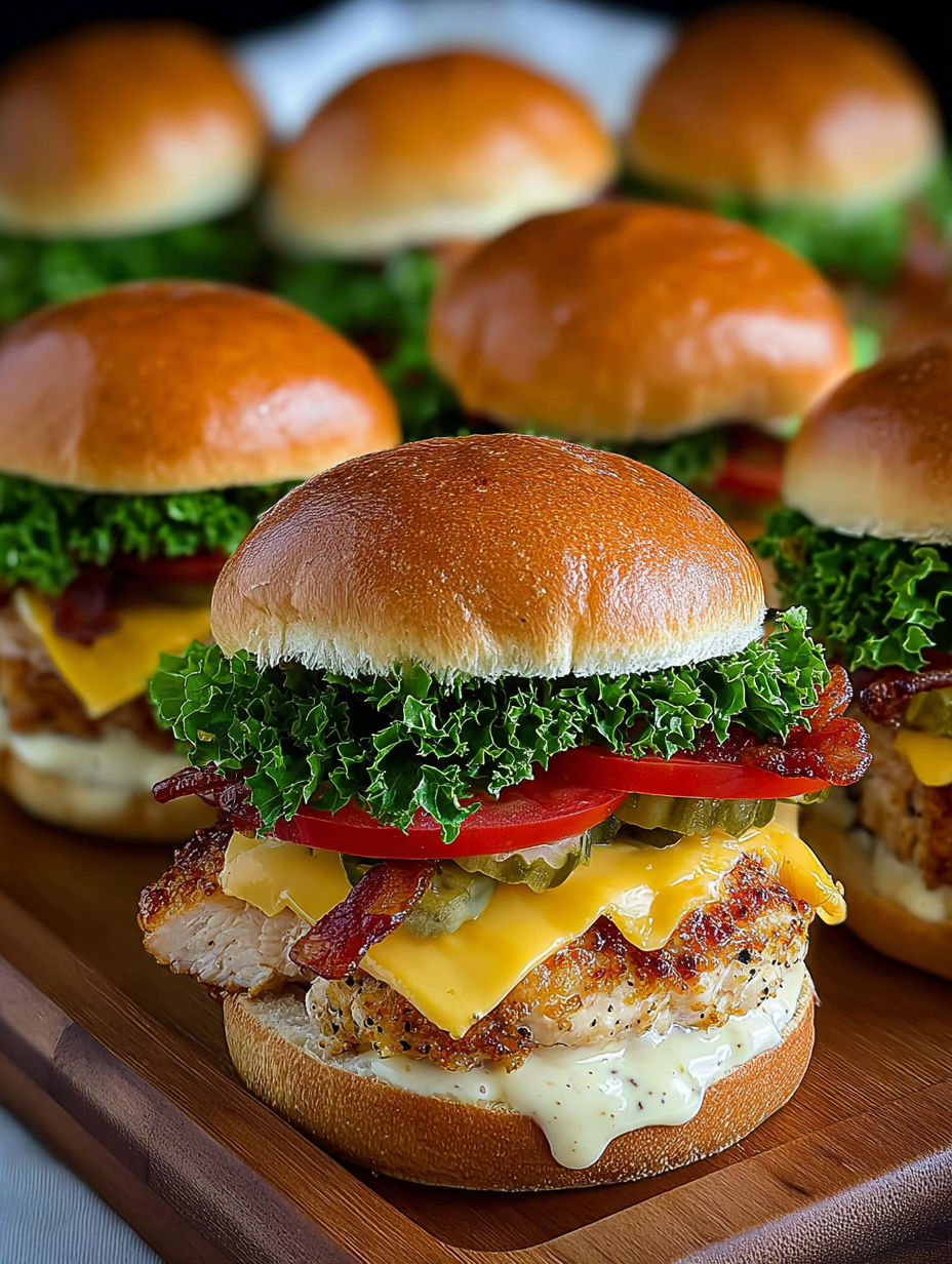 A plate of honey mustard chicken sliders.