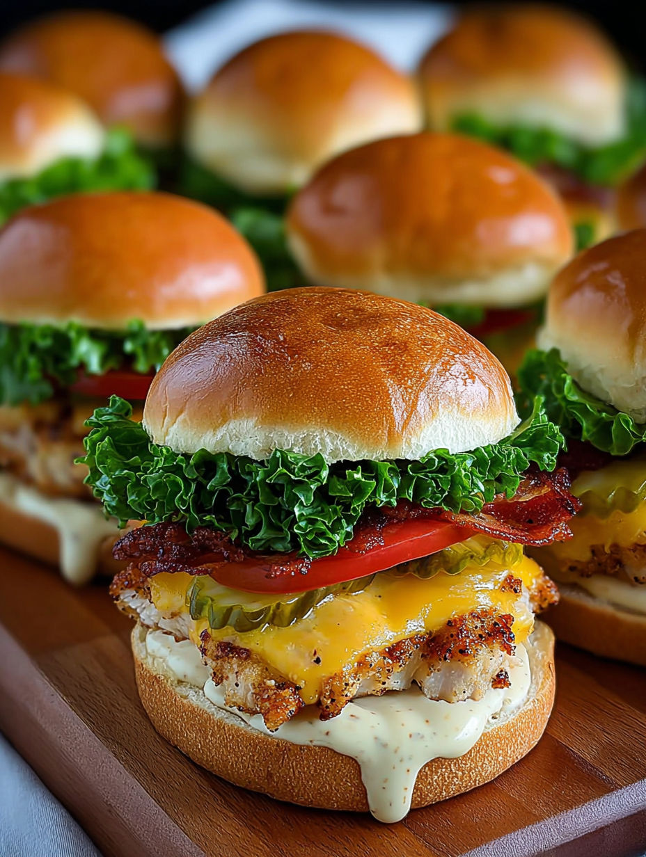 A plate of honey mustard chicken sliders.