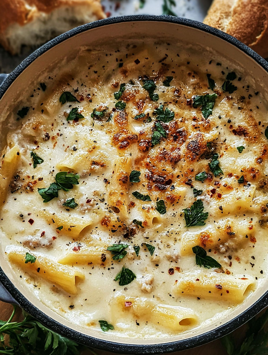 A bowl of white lasagna soup.