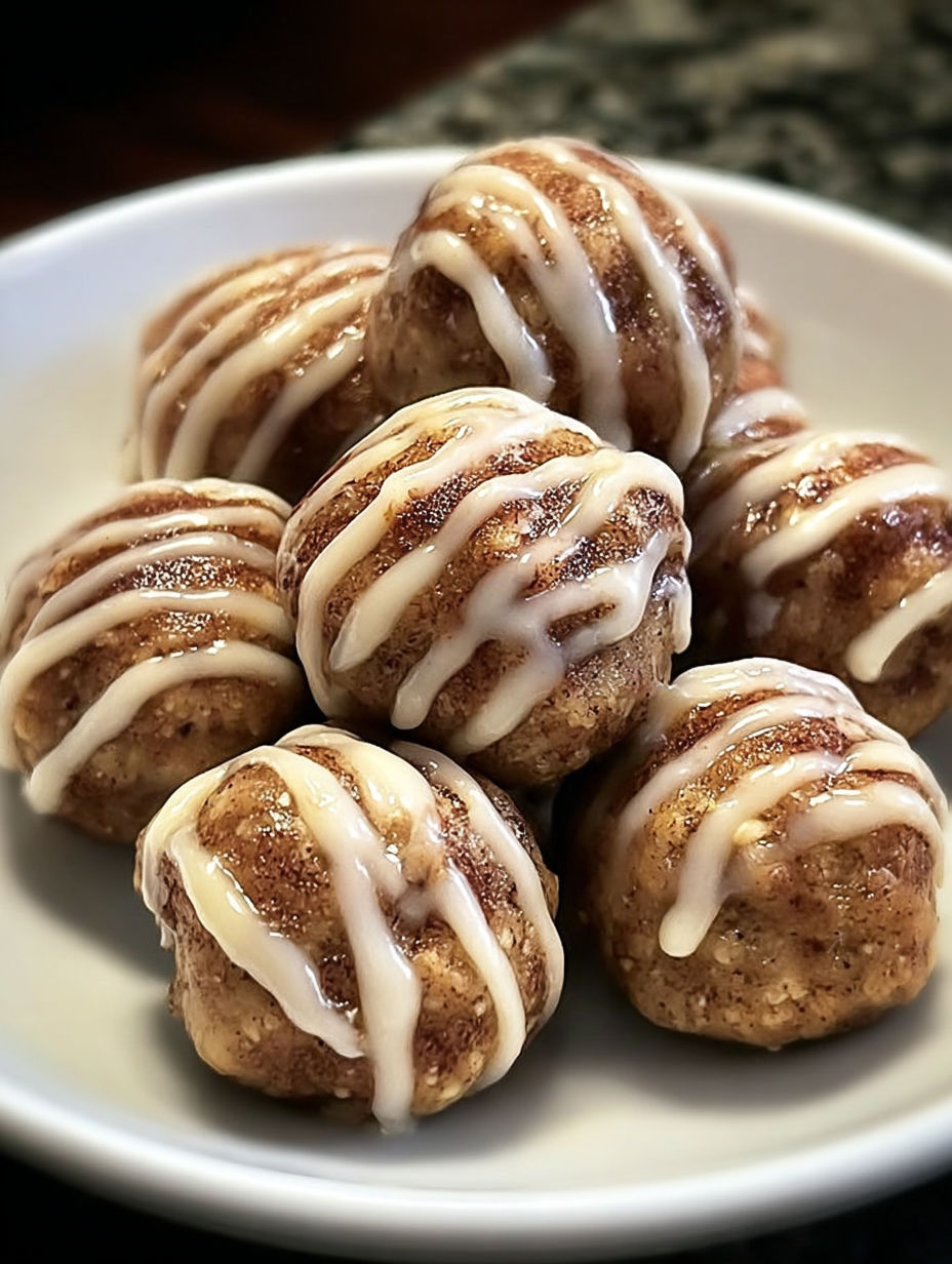 A plate of cinnamon roll protein bites.