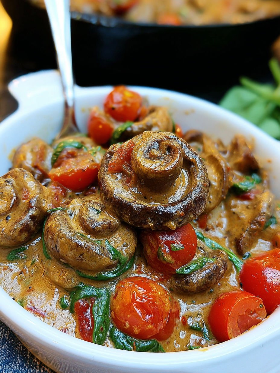 A bowl of Tuscan Butter Mushrooms.