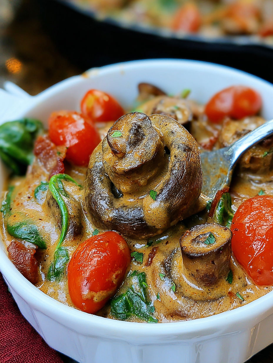 A bowl of Tuscan Butter Mushrooms.