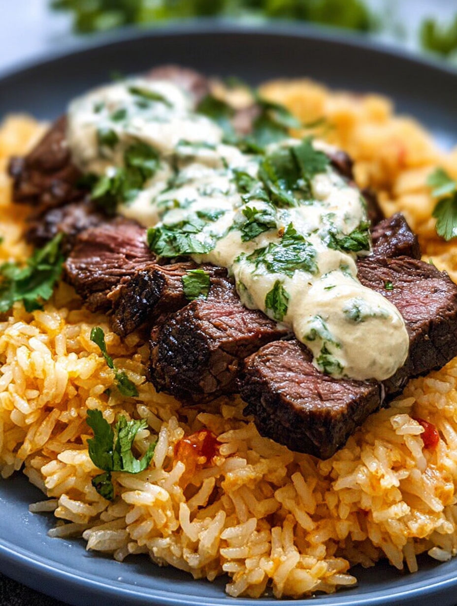 A plate of rice with meat and cheese on top.