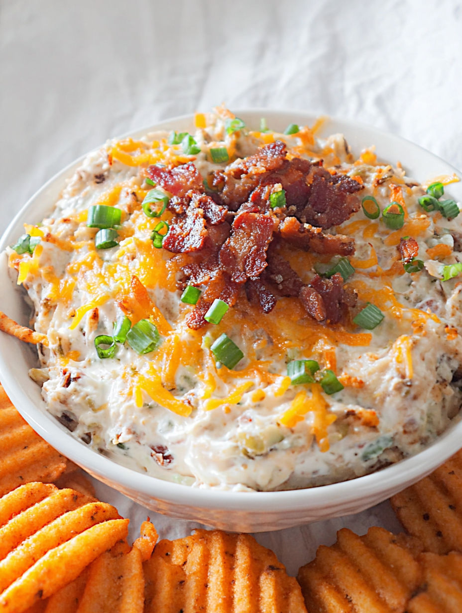 A bowl of loaded baked potato dip.