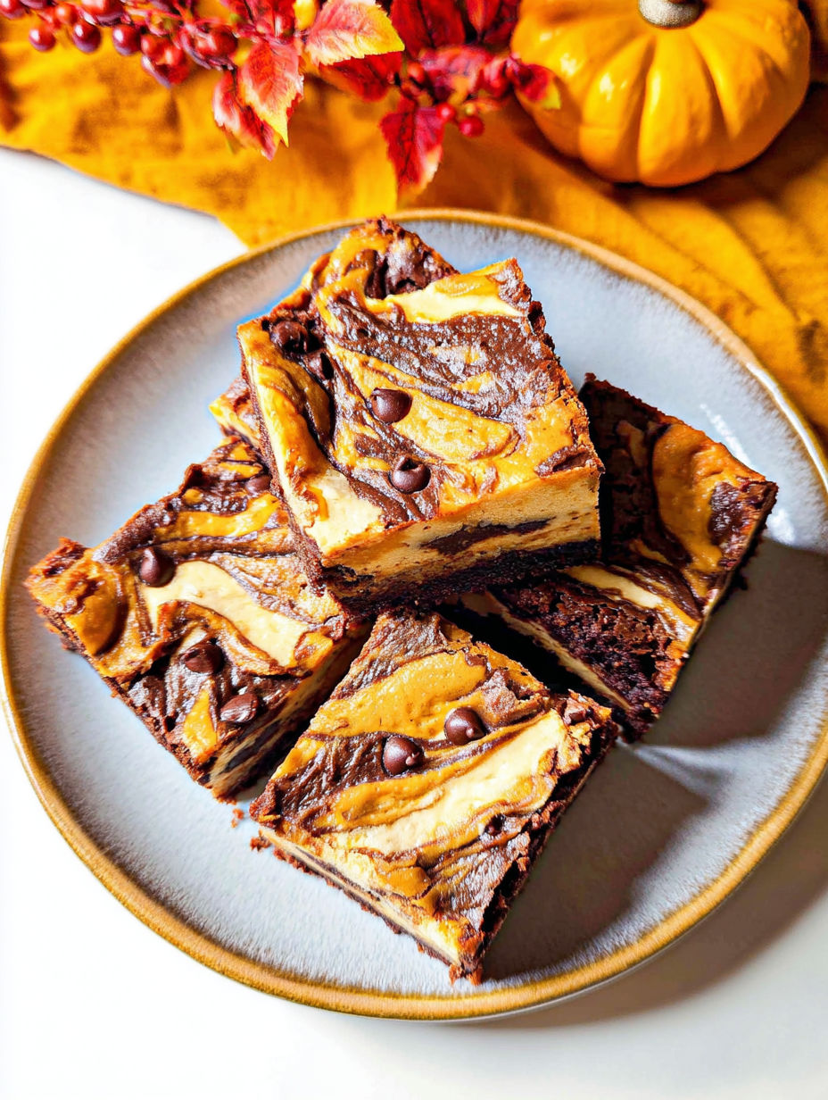 A plate of brownies with chocolate and caramel toppings.