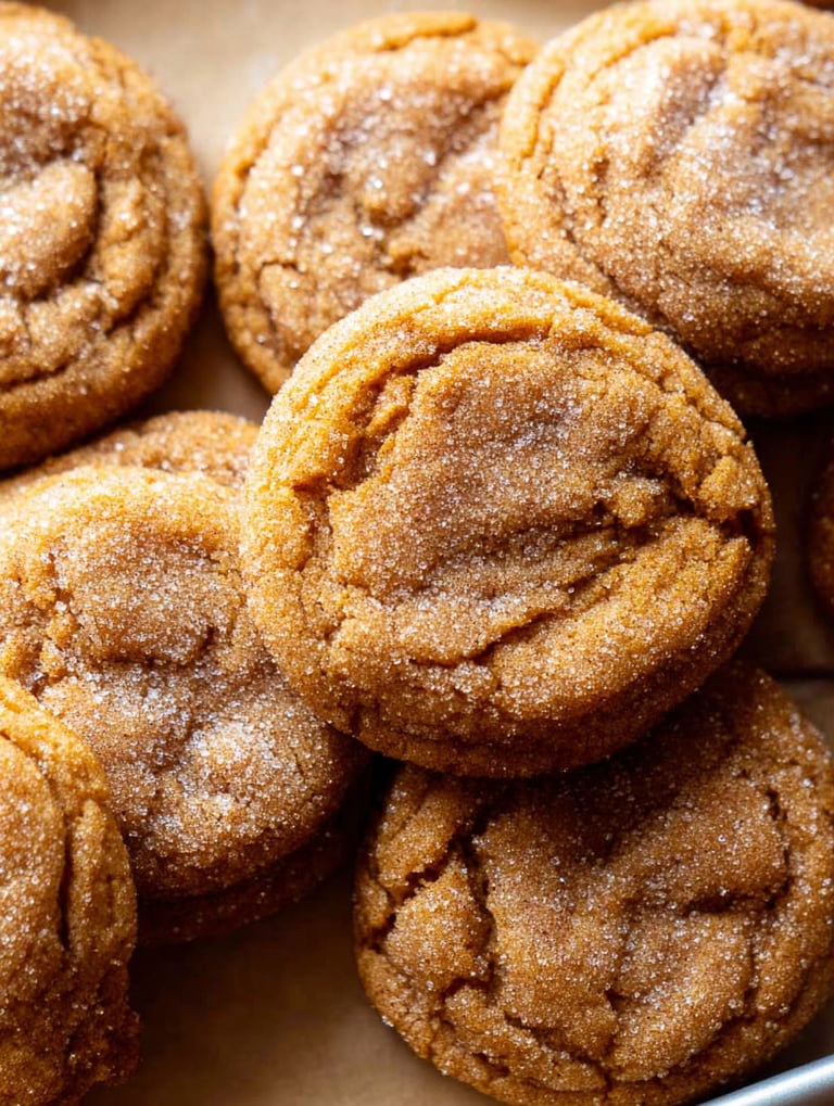 A pile of chewy pumpkin snickerdoodle cookies.