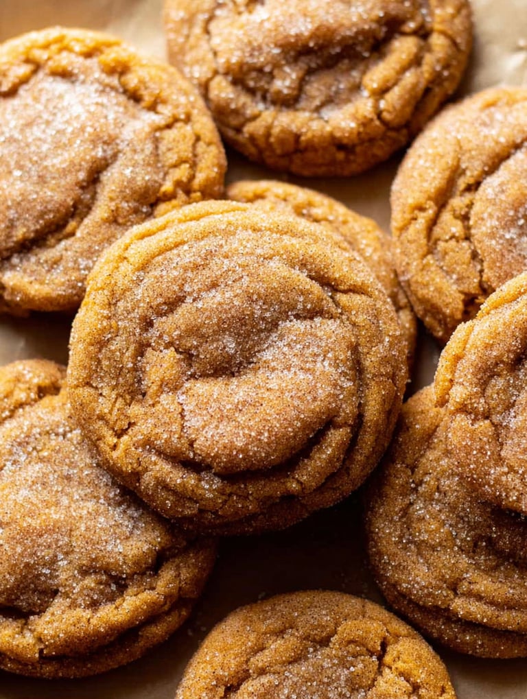 A plate of chewy pumpkin snickerdoodle cookies.