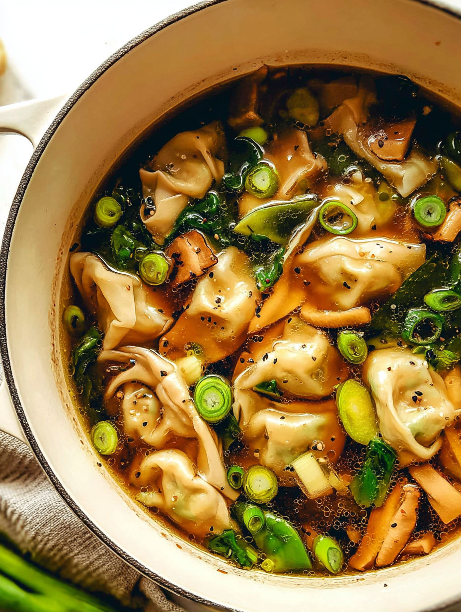 A bowl of soup with vegetables and meat.
