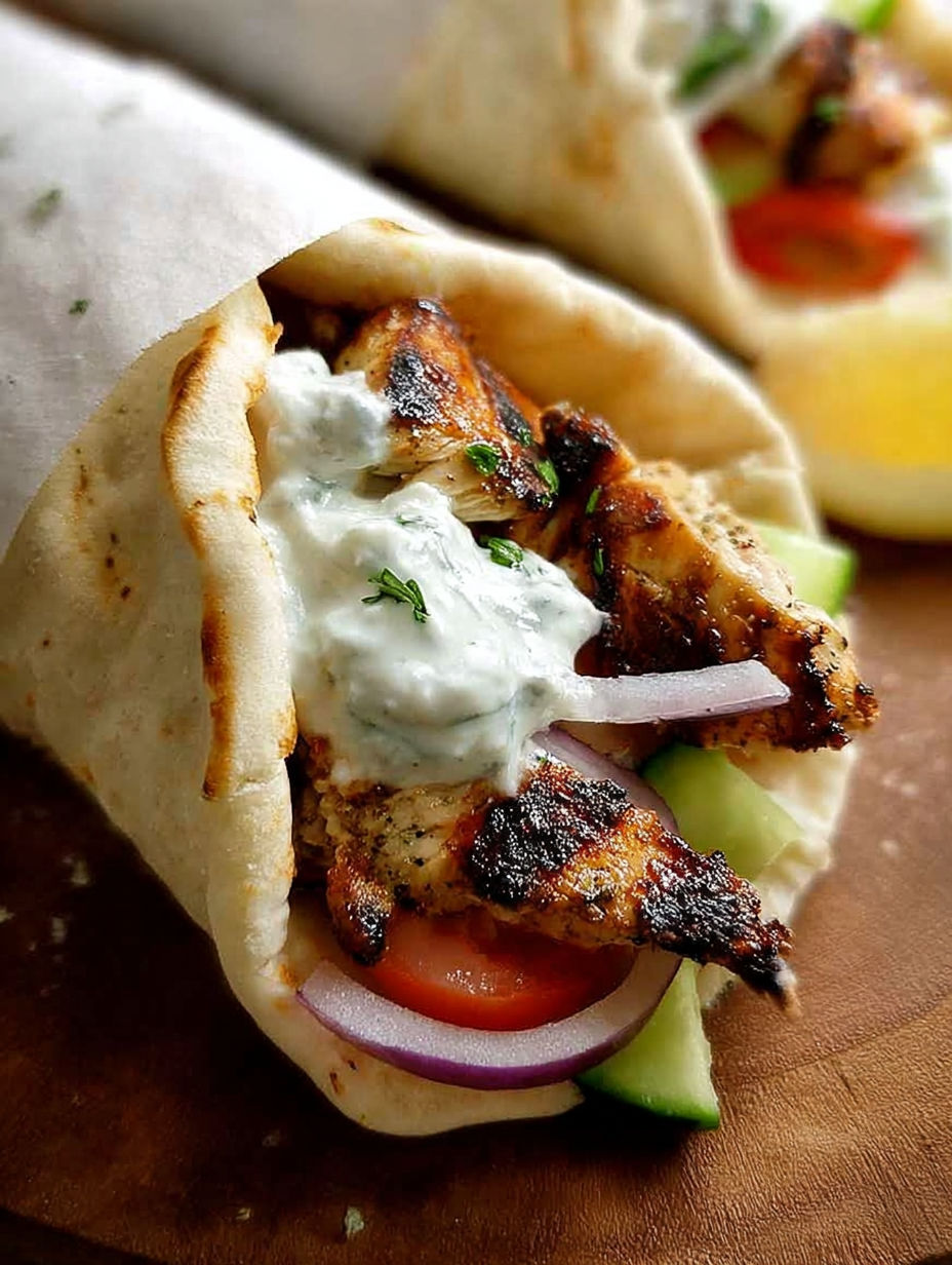 A wrap with chicken and vegetables.