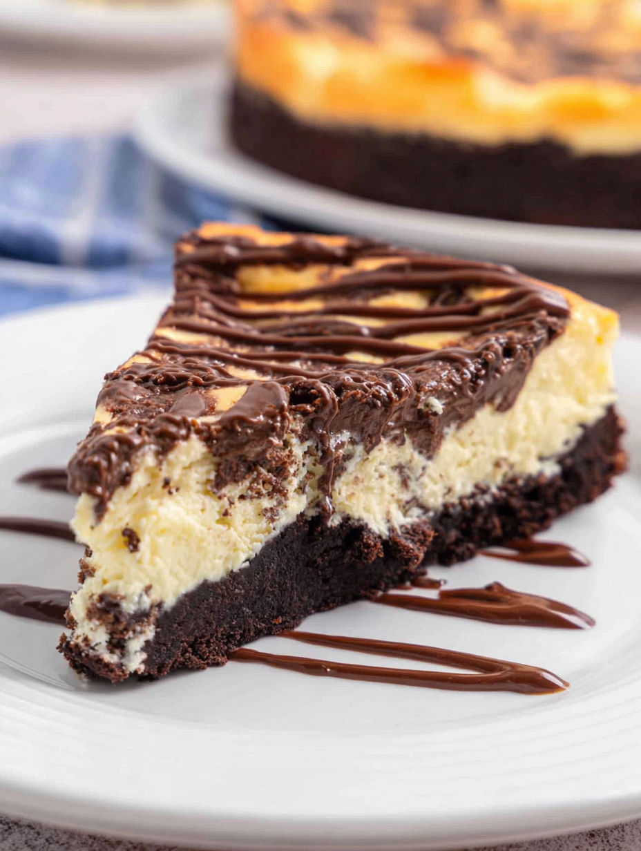 A slice of brownie bottom cheesecake.
