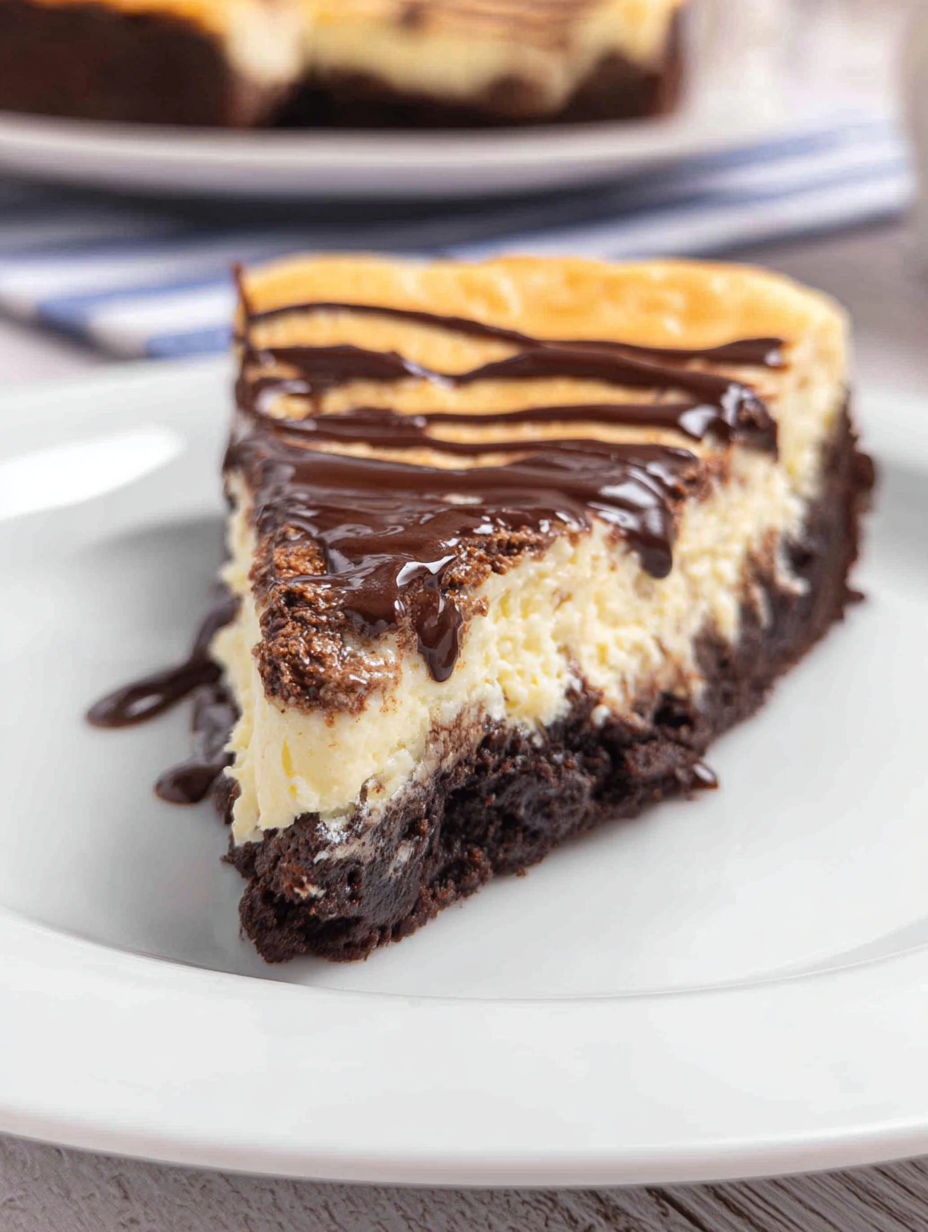 A slice of brownie bottom cheesecake.