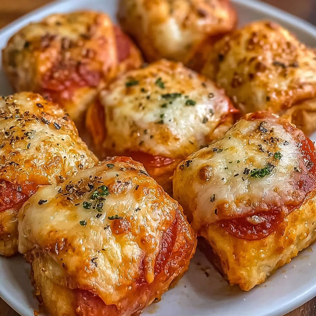 Air fryer pizza rolls on a plate.
