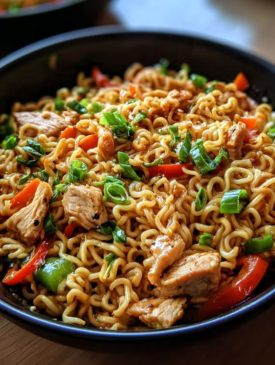 A bowl of chicken stir fry with noodles.