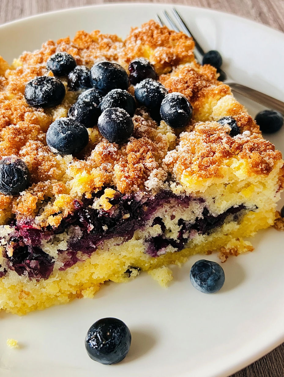 A slice of blueberry pancake casserole.