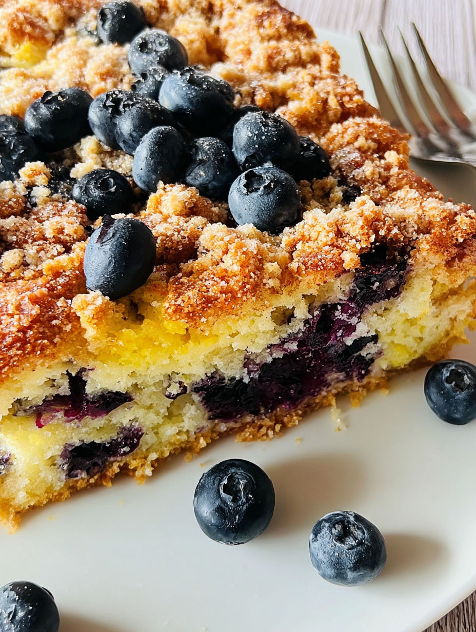 A slice of blueberry pancake casserole.