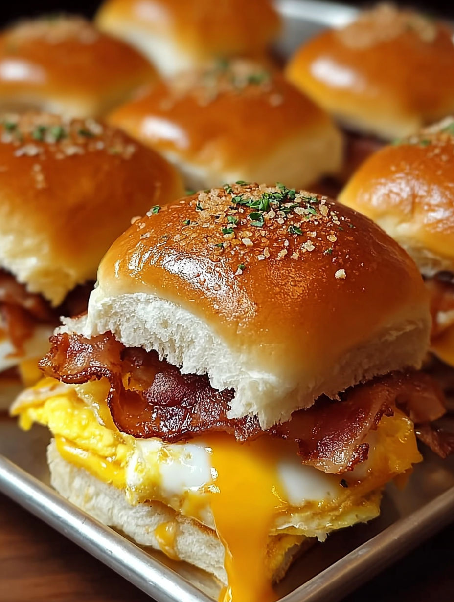 Bacon, egg, and cheese breakfast sliders.